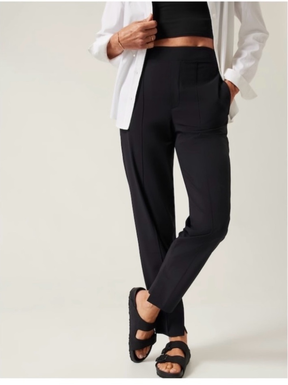 (Sz 8 Tall!) Athleta Black Straight-Leg High-Rise Ponte Pants